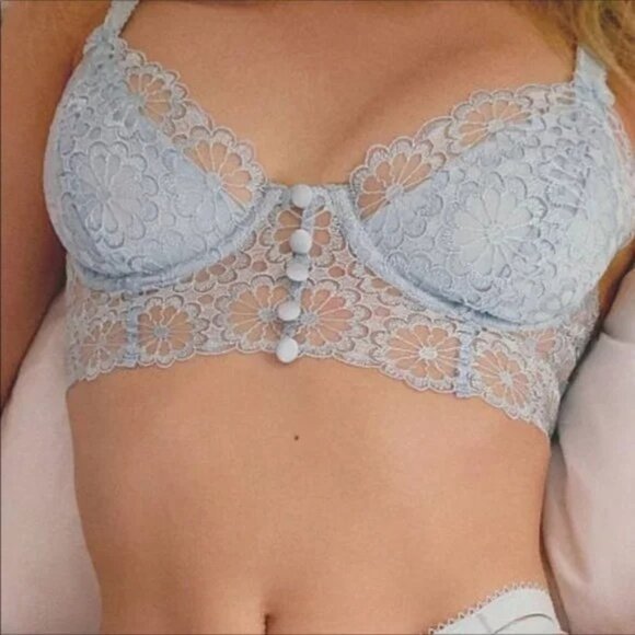 NEW For Love & Lemons Medium Longline Lace Bra Blue Daisy Bustier Underwire - Picture 2 of 13